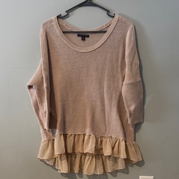 Sweaters - Women's Beige Ruffle Hem Sweater